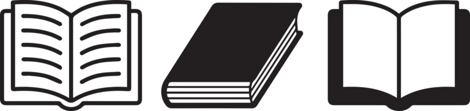 Book Icons Set &ndash; Open Book, Closed Hardcover & Reading Book Black Silhouette Vector Collection .