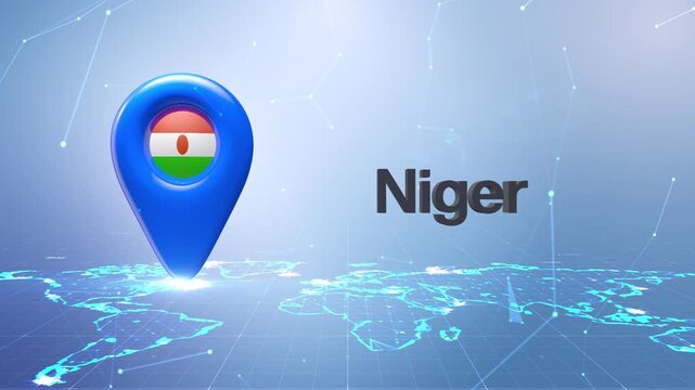 Niger Flag Inside Location Pin On Digital World Map Animation