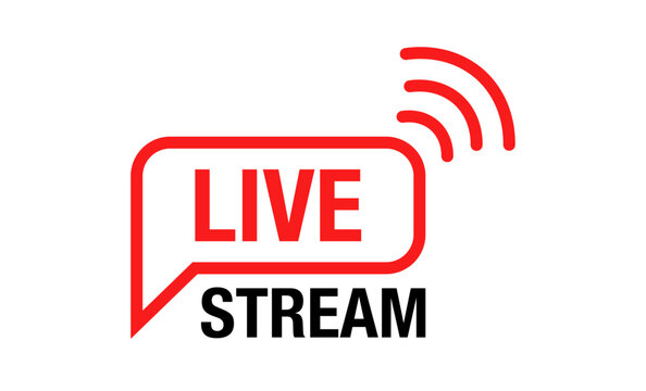Live Stream Speech Bubble Icon &mdash; Red Outline Chat Badge with Signal Waves Vector on White Background