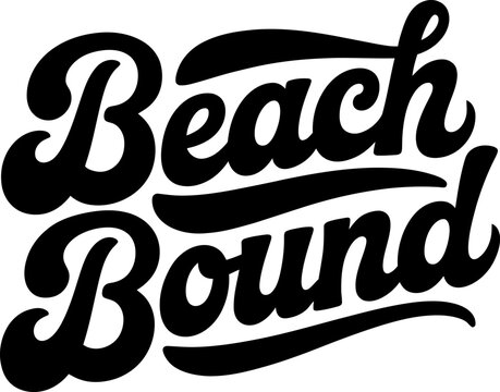Beach bound typography presents a bold calligraphic script design that captures the energetic and carefree spirit of coastal summer holidays and oceanic travel adventures for various media.
