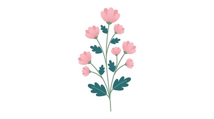 Fototapeta premium Cluster of pink flowers with green leaves on a stem against a white floral bloom
