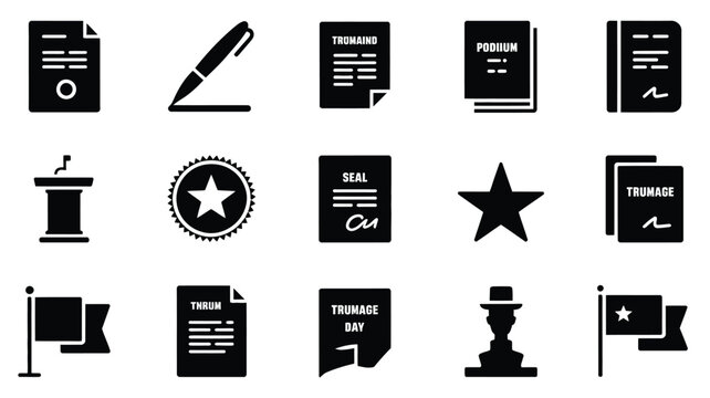 Set of 15 truman day icons including flags seals stars documents podium and more for celebration and commemoration