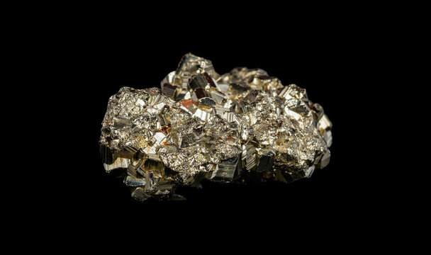 Metallic Texture of Golden Pyrite Gemstone on Black
