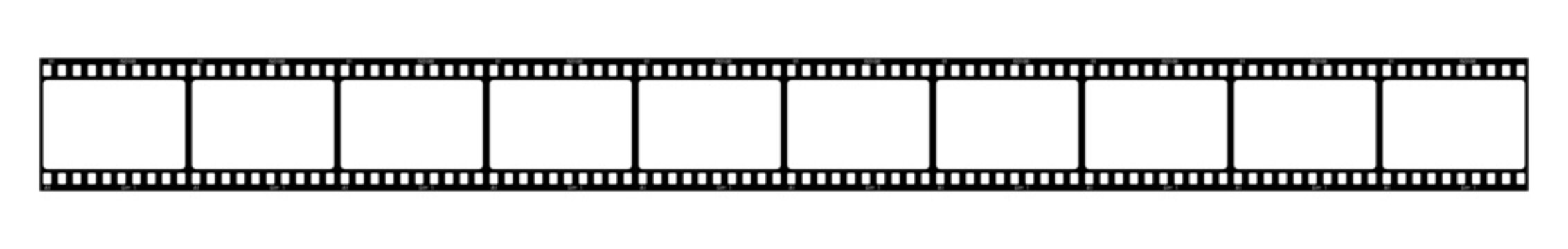 Blank horizontal film strip with empty frames isolated on white background vector cinema template