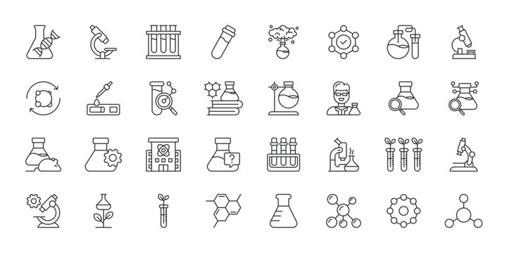 Chemical icons in line design. chemical, laboratory, science, chemistry, experiment, medical, research on white background vector. Chemical editable stroke icon
