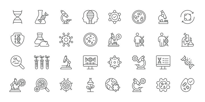 Biology icons in line design. biology, science, laboratory, dna, research, medical, experiment on white background vector. Biology editable stroke icon