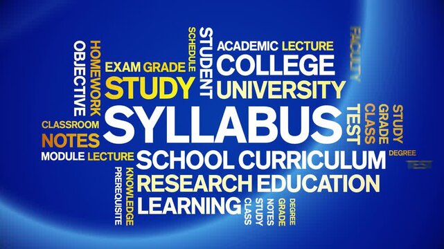 Syllabus animated word cloud-text design animation tag kinetic typography seamless loop.