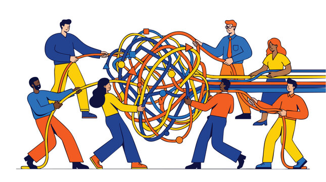 Cross-functional corporate team resolving complex operational friction to achieve streamlined strategic alignment and business clarity