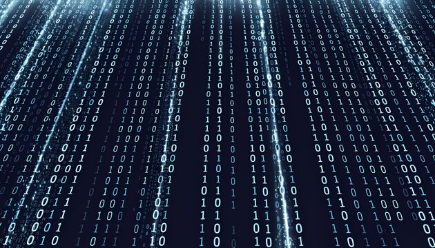 Digital Binary Code Matrix Flowing Downward, Abstract Technology Background