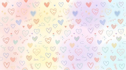 Obraz premium Vibrant pastel floral background with hearts, flowers, and sparkles in a colorful design