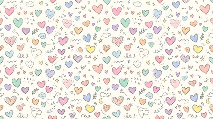 Obraz premium The image displays a digital illustration of numerous colorful hearts and stars on a white background.