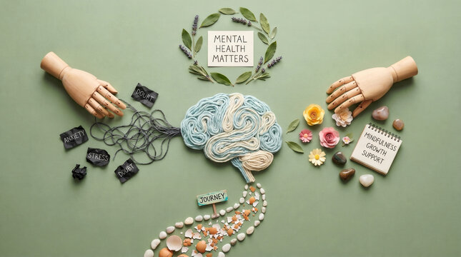 Creative concept showing mental recovery, mindfulness, support, and emotional growth through healing.