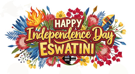 Happy Eswatini Independence Day celebration greeting with traditional floral and cultural motifs © Konco