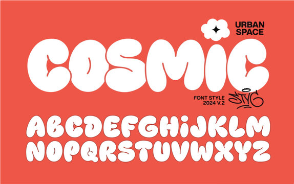 Graffiti bubble alphabet set, funky balloon organic typeface in trendy retro style for posters and street design
