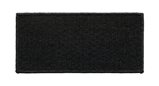 Blank black rectangular embroidered patch on transparent background