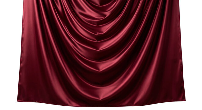 Elegant red satin drape folded on transparent background