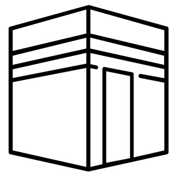 Kaaba Mecca Building Line Icon Vector Illustration, Islamic Pilgrimage Landmark Symbol for Ramadan, Hajj, and Umrah, Minimalist Religious Architecture Outline Graphic for Muslim Culture Design
