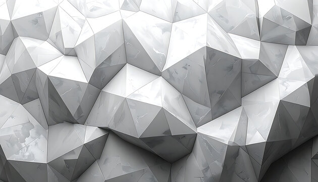 Geometric low poly background with white marble texture and subtle dark speckles, abstract digital pattern