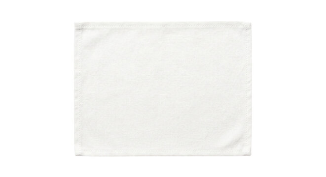 Blank white rectangular canvas fabric swatch on transparent background