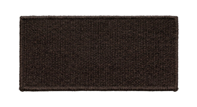 Blank dark brown rectangular embroidered patch on transparent background