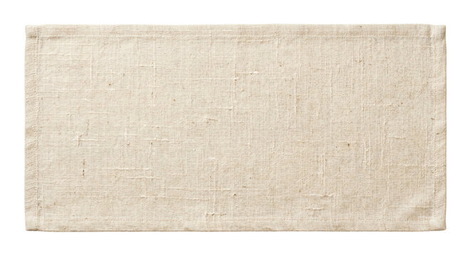 Blank natural beige linen fabric rectangle on transparent background
