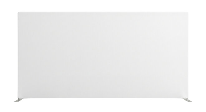 Blank white rectangular tension fabric display on transparent background