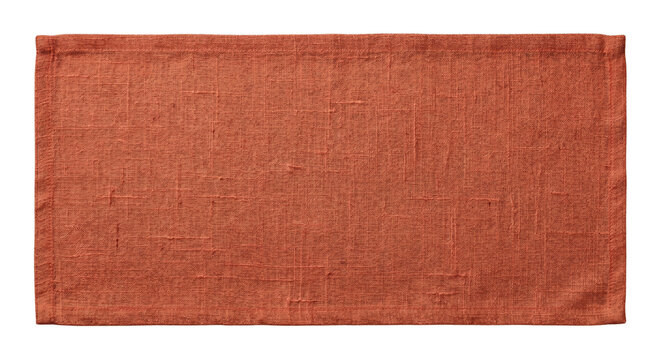 Blank terracotta linen rectangular fabric mat on transparent background