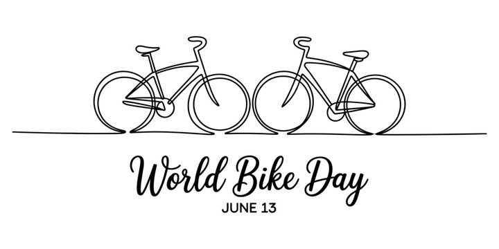 Two bicycles in a continuous line drawing style, celebrating world bike day on june 13th Vector, illustration