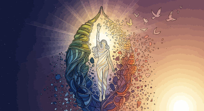 Spiritual Awakening and Personal Growth Concept with Rising Human Figure