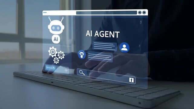 AI Agent and artificial intelligence assistant with chatbot communication. Smart content generation, prompt engineering,digital marketing tools,futuristic business automation technology.	
