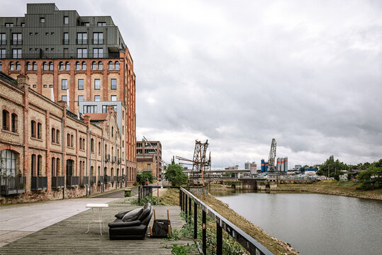 Port25 Mannheim With Couch in Front,  Jungbusch Canal, Mannheim, Germany, Urban Architecture and Waterfront