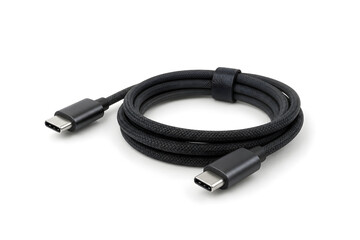 Fototapeta premium Coiled USB C Cable on White Background