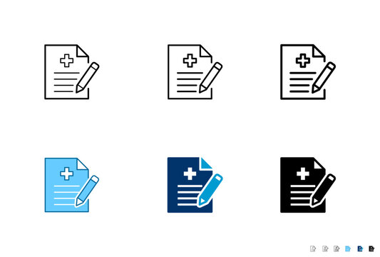 Medical prescription with pencil line and solid icon set for healthcare and medical concept