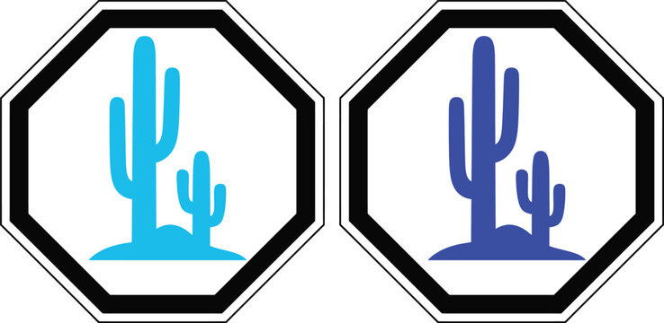 Cactus icons in black octagonal frames