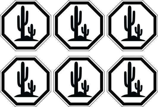 Black cactus icons in octagon shapes