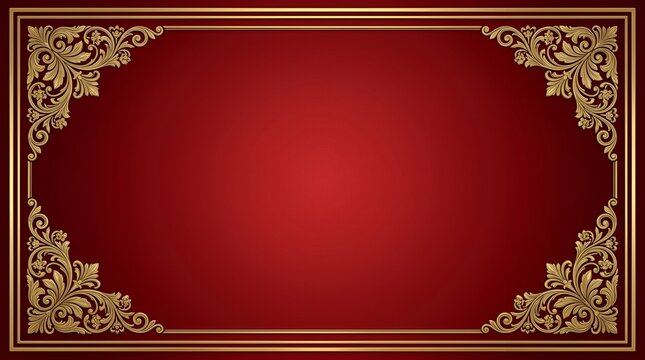 Ornate gold floral border on a deep red gradient background, with subtle vignette