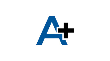 Fototapeta premium A blue letter symbol combined with a black plus sign on a white background