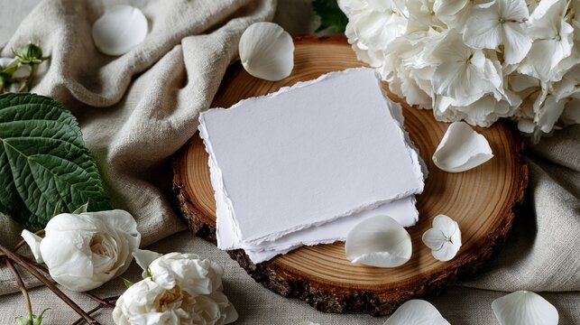 blank deckled edge card mockup with hydrangea floral styling