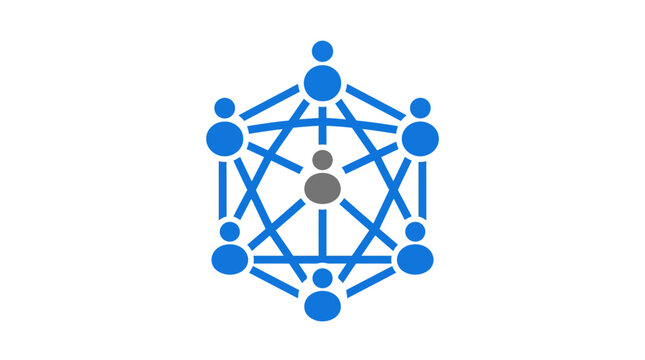 A digital illustration showing a network of connected people in a geometric pattern