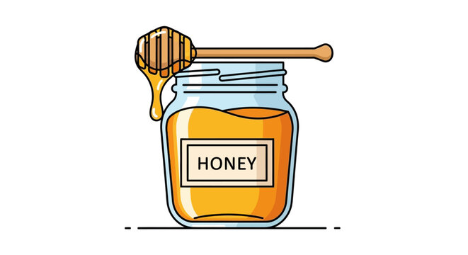 Jar of Golden Honey with Dipper.