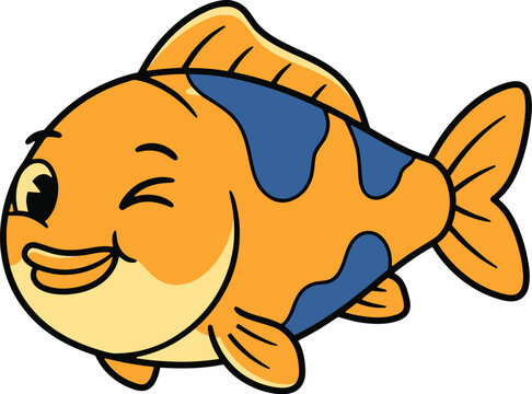 Smiling orange cartoon fish with blue spots for children s education and entertainment