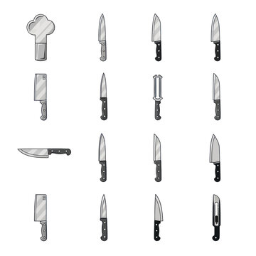 Chef Hat and Assorted Kitchen Knives Collection Flat Design Icons
