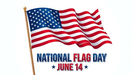 Fototapeta premium American flag waving in celebration of National Flag Day on June 14 with patriotic banner