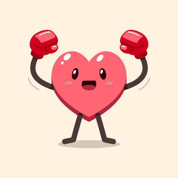 Cute heart character with boxing gloves cartoon vector illustration