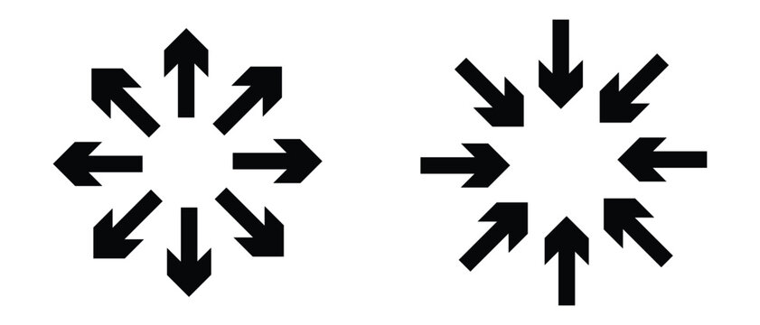 Inward Arrows Icon, Inward Arrows stoke icon, directed Inward Arrows Icon.