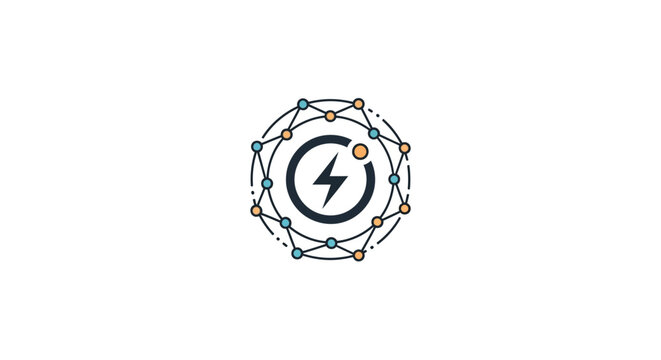 A digital graphic showing a lightning bolt inside a circular network connection node