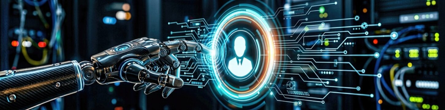 Advanced robotics interaction digital interface for user engagement data center environment futuristic technology perspective enhancing user experience in ai systems