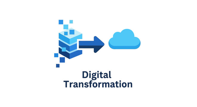 A digital graphic showing data migration to a cloud computing storage system