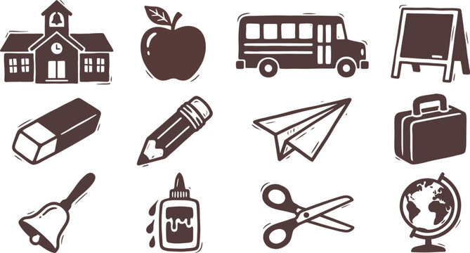 Hand drawn education icons doodle set for back to school learning concepts