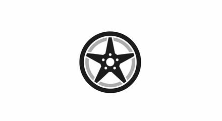 Obraz premium A simple black and white graphic illustration of a five spoke vehicle wheel rim